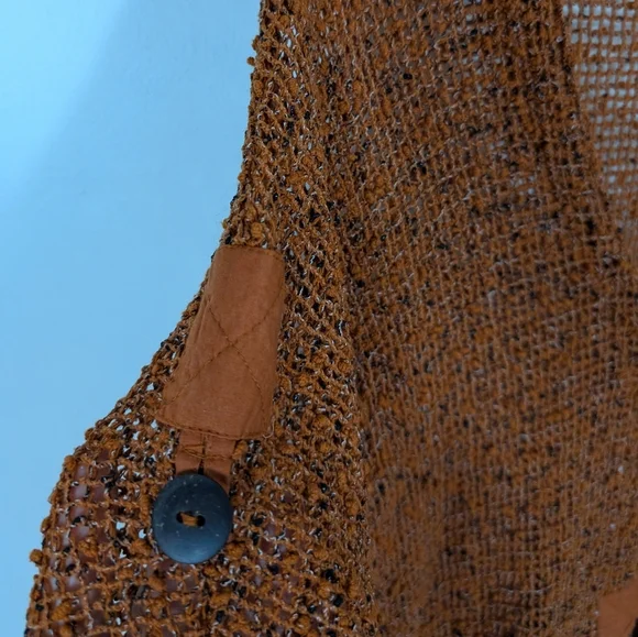 VINTAGE Frazzle Burnt Orange Open Knit Art To Wear Short SleeveCardigan Sweater - Picture 4 of 7